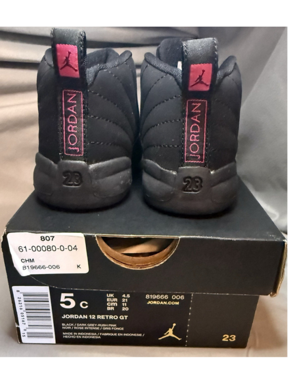 Toddler Nike Air Jordan Retro 12 XII Black Rush Pink 819666 006 Sz 5C